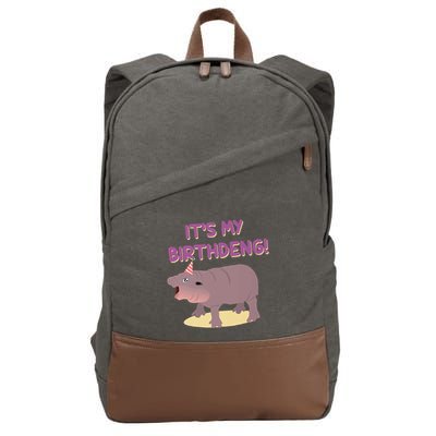Funny Moo Deng Baby Hippo Cute ItS My Birthday Birthdeng Cotton Canvas Backpack