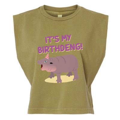 Funny Moo Deng Baby Hippo Cute ItS My Birthday Birthdeng Garment-Dyed Women's Muscle Tee