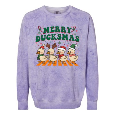 Funny Merry Ducksmas Christmas Quackmas Walking Retro Ducks Gift Colorblast Crewneck Sweatshirt