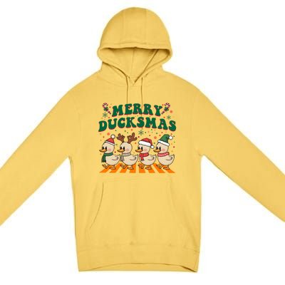 Funny Merry Ducksmas Christmas Quackmas Walking Retro Ducks Gift Premium Pullover Hoodie