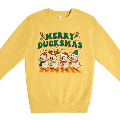 Funny Merry Ducksmas Christmas Quackmas Walking Retro Ducks Gift Premium Crewneck Sweatshirt