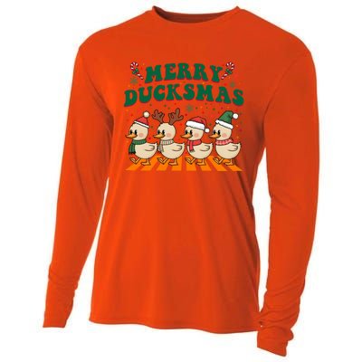 Funny Merry Ducksmas Christmas Quackmas Walking Retro Ducks Gift Cooling Performance Long Sleeve Crew