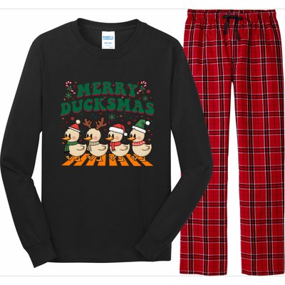 Funny Merry Ducksmas Christmas Quackmas Walking Retro Ducks Gift Long Sleeve Pajama Set