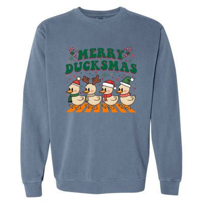 Funny Merry Ducksmas Christmas Quackmas Walking Retro Ducks Gift Garment-Dyed Sweatshirt