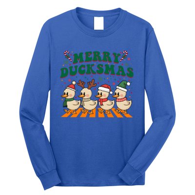 Funny Merry Ducksmas Christmas Quackmas Walking Retro Ducks Gift Long Sleeve Shirt