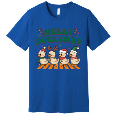 Funny Merry Ducksmas Christmas Quackmas Walking Retro Ducks Gift Premium T-Shirt