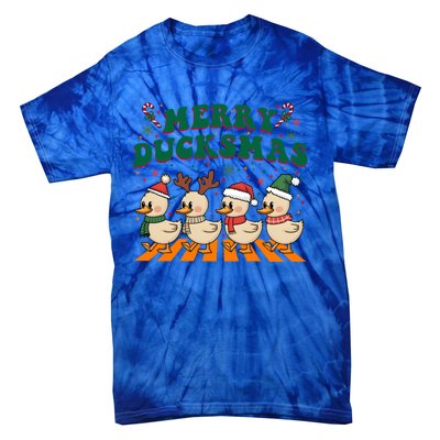 Funny Merry Ducksmas Christmas Quackmas Walking Retro Ducks Gift Tie-Dye T-Shirt