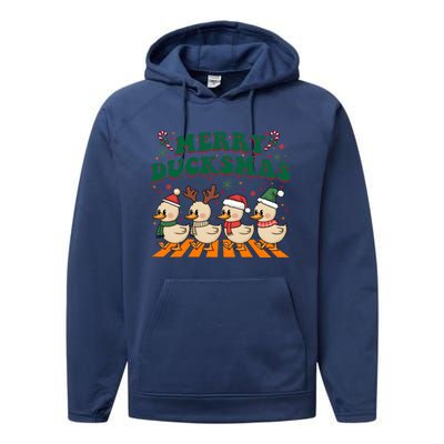 Funny Merry Ducksmas Christmas Quackmas Walking Retro Ducks Gift Performance Fleece Hoodie