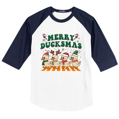 Funny Merry Ducksmas Christmas Quackmas Walking Retro Ducks Gift Baseball Sleeve Shirt