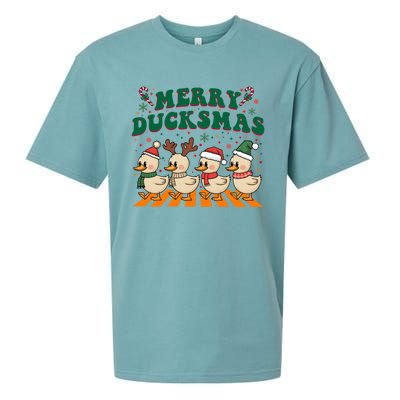 Funny Merry Ducksmas Christmas Quackmas Walking Retro Ducks Gift Sueded Cloud Jersey T-Shirt