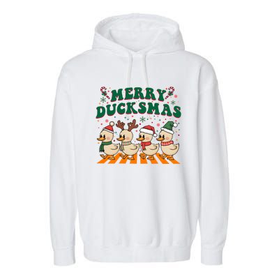 Funny Merry Ducksmas Christmas Quackmas Walking Retro Ducks Gift Garment-Dyed Fleece Hoodie