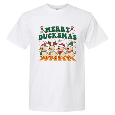 Funny Merry Ducksmas Christmas Quackmas Walking Retro Ducks Gift Garment-Dyed Heavyweight T-Shirt