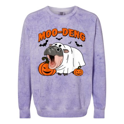 Funny Moo Deng Halloween Boo Ghost Costume Moodeng Lover Colorblast Crewneck Sweatshirt