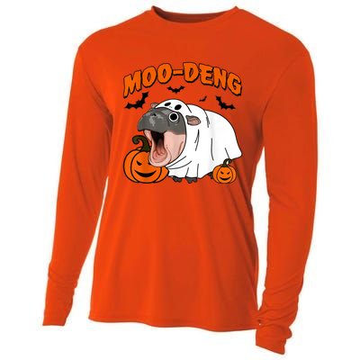 Funny Moo Deng Halloween Boo Ghost Costume Moodeng Lover Cooling Performance Long Sleeve Crew