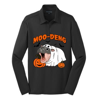 Funny Moo Deng Halloween Boo Ghost Costume Moodeng Lover Silk Touch Performance Long Sleeve Polo