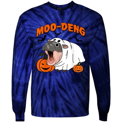 Funny Moo Deng Halloween Boo Ghost Costume Moodeng Lover Tie-Dye Long Sleeve Shirt