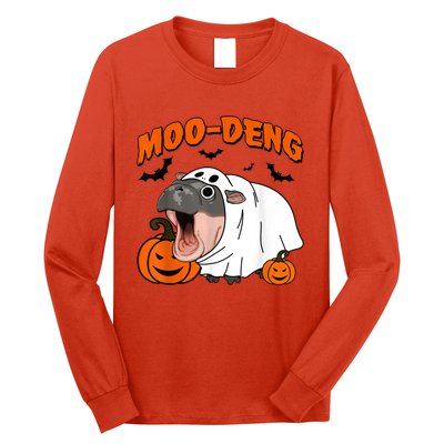 Funny Moo Deng Halloween Boo Ghost Costume Moodeng Lover Long Sleeve Shirt