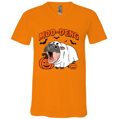 Funny Moo Deng Halloween Boo Ghost Costume Moodeng Lover V-Neck T-Shirt