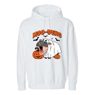 Funny Moo Deng Halloween Boo Ghost Costume Moodeng Lover Garment-Dyed Fleece Hoodie