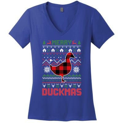Funny Merry Ducktmas Ugly Christmas Duck Gift Women's V-Neck T-Shirt