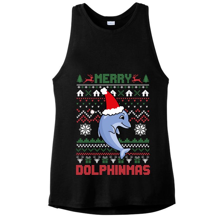 Funny Merry Dolphintmas Ugly Christmas Sweater Dolphin Santa Gift Ladies PosiCharge Tri-Blend Wicking Tank
