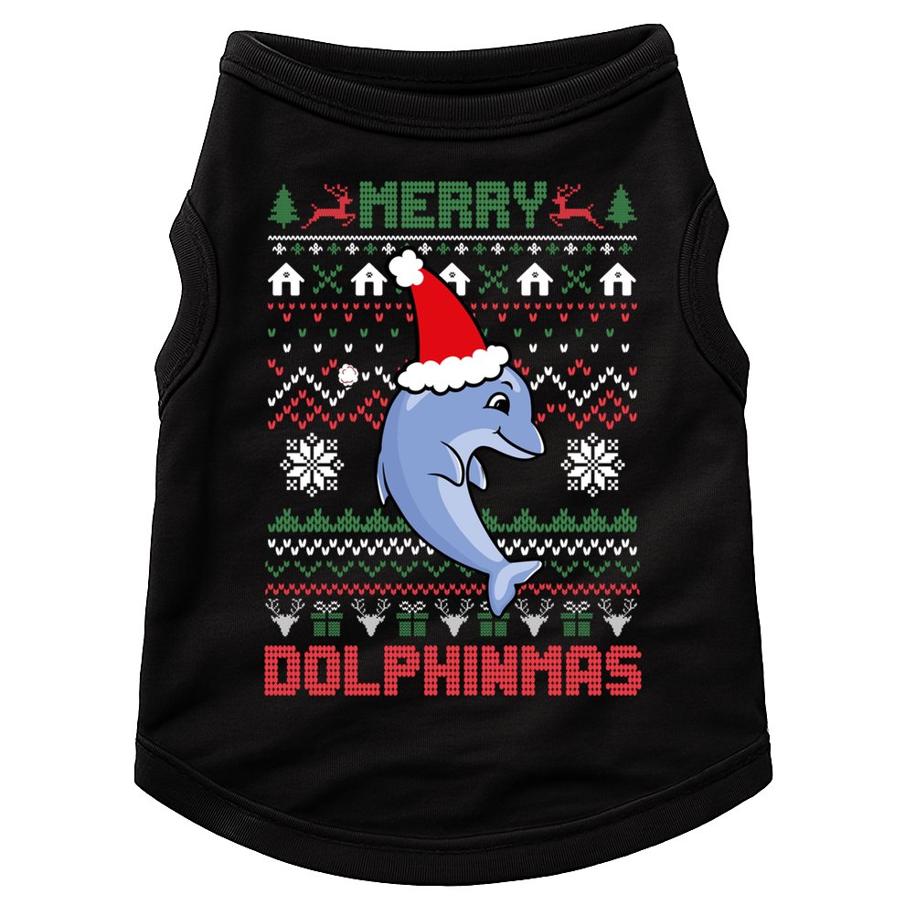 Funny Merry Dolphintmas Ugly Christmas Sweater Dolphin Santa Gift Doggie Tank