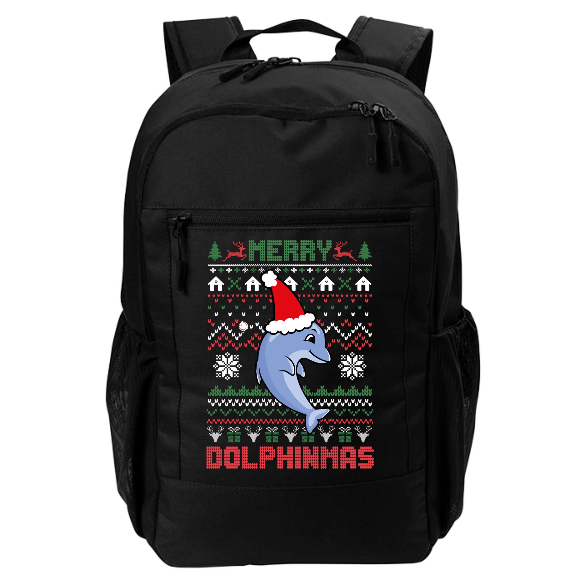 Funny Merry Dolphintmas Ugly Christmas Sweater Dolphin Santa Gift Backpack