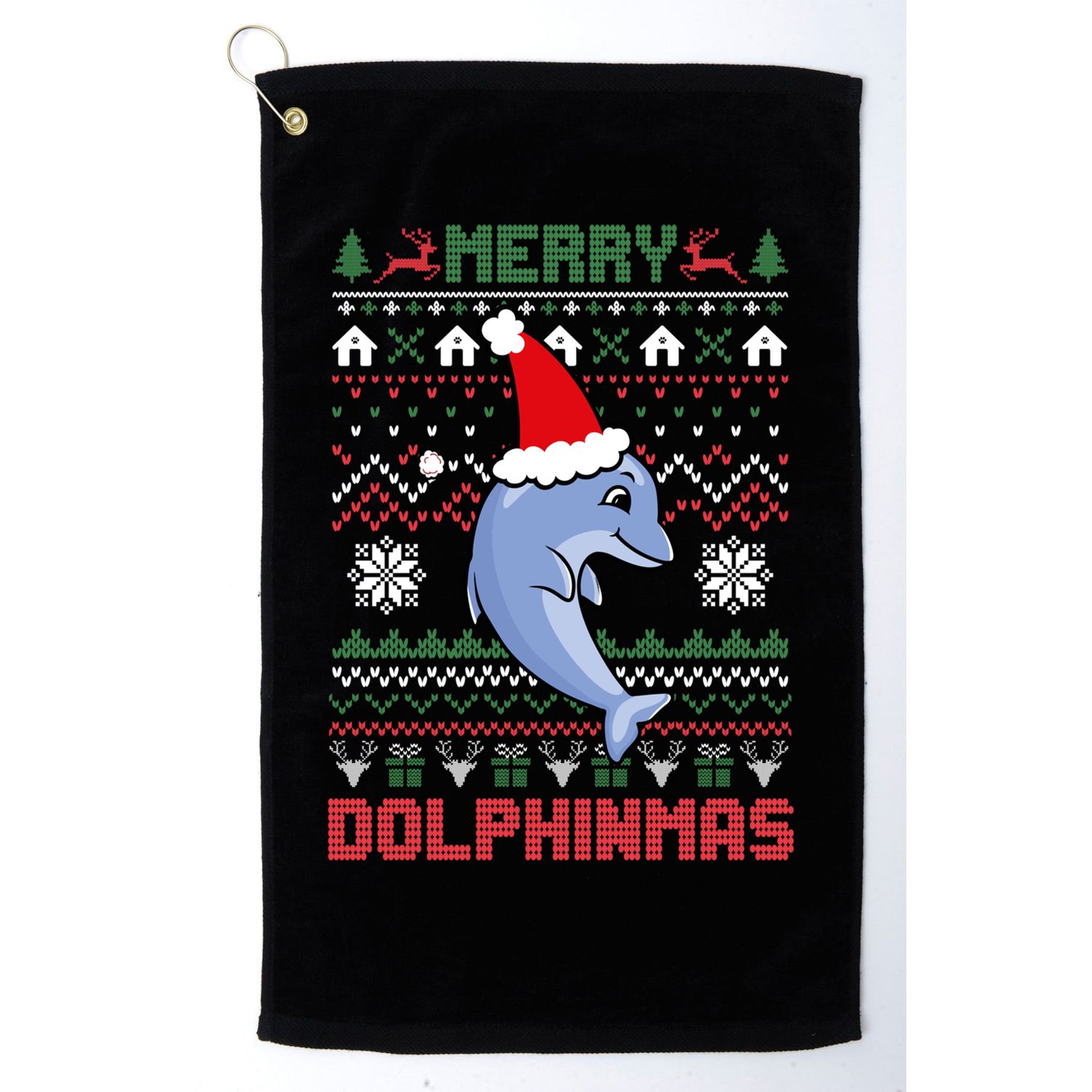 Funny Merry Dolphintmas Ugly Christmas Sweater Dolphin Santa Gift Golf Towel