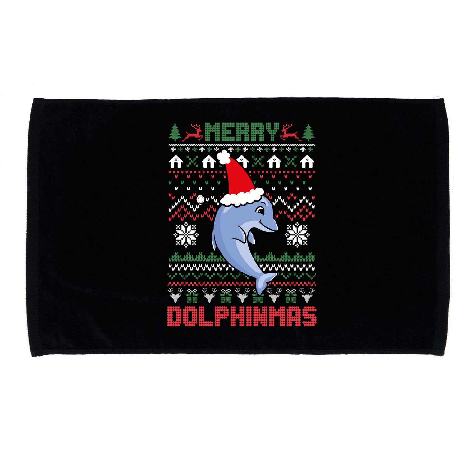 Funny Merry Dolphintmas Ugly Christmas Sweater Dolphin Santa Gift Microfiber Hand Towel