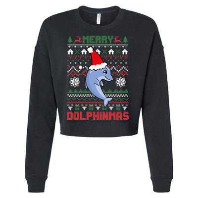 Funny Merry Dolphintmas Ugly Christmas Sweater Dolphin Santa Gift Cropped Pullover Crew