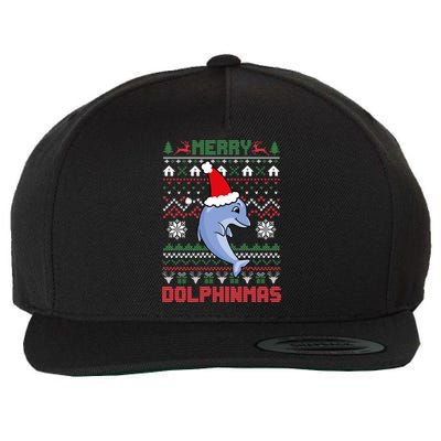 Funny Merry Dolphintmas Ugly Christmas Sweater Dolphin Santa Gift Wool Snapback Cap