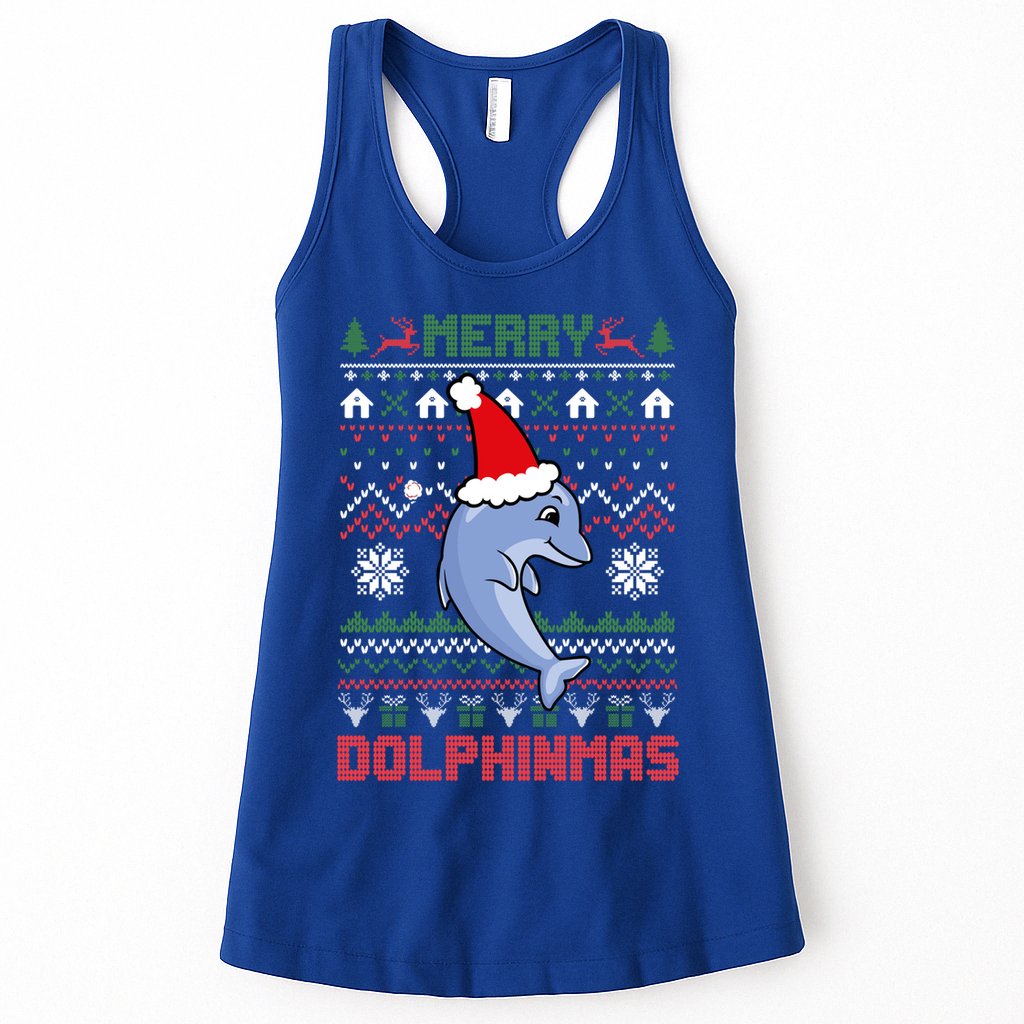 Funny Merry Dolphintmas Ugly Christmas Sweater Dolphin Santa Gift Womens Tank Top