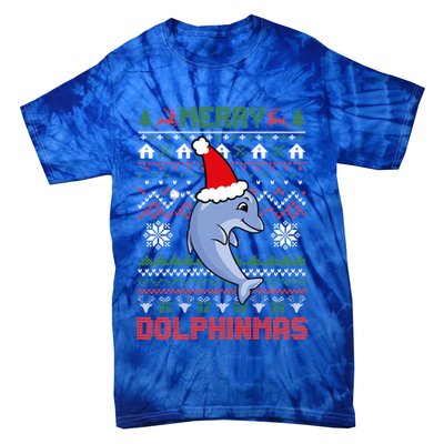 Funny Merry Dolphintmas Ugly Christmas Sweater Dolphin Santa Gift Tie-Dye T-Shirt