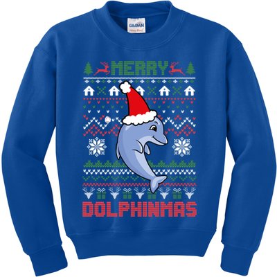 Funny Merry Dolphintmas Ugly Christmas Sweater Dolphin Santa Gift Kids Sweatshirt