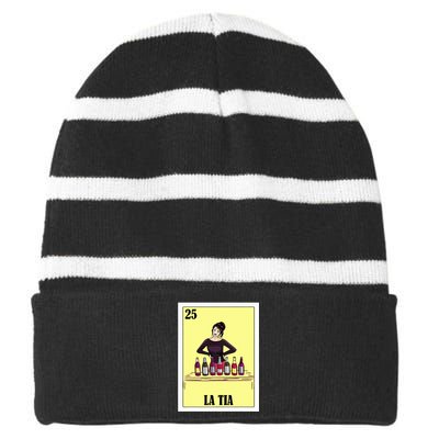 Funny Mexican Design For Aunt La Tia Striped Beanie with Solid Band