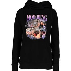 Funny Moo Deng Baby Pygmy Hippo Cute Zoo For Family Womens Funnel Neck Pullover Hood