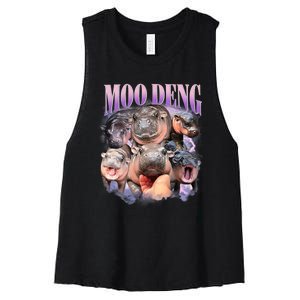 Funny Moo Deng Baby Pygmy Hippo Cute Zoo For Family Women's Racerback Cropped Tank