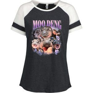 Funny Moo Deng Baby Pygmy Hippo Cute Zoo For Family Enza Ladies Jersey Colorblock Tee