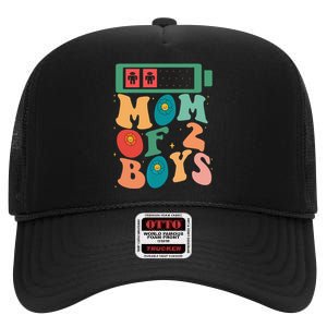 Funny Mothers Day Mom of 2Boys Outfit From Son Groovy High Crown Mesh Back Trucker Hat