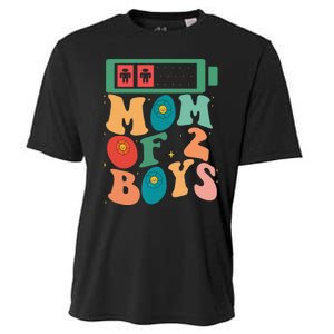 Funny Mothers Day Mom of 2Boys Outfit From Son Groovy Cooling Performance Crew T-Shirt