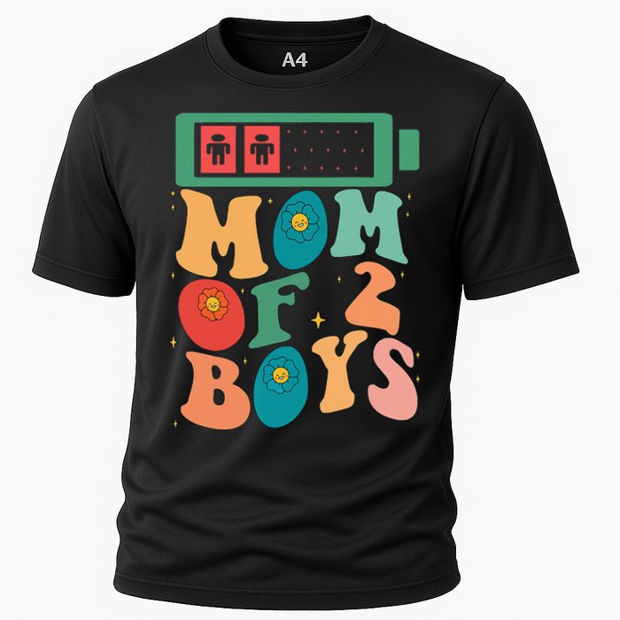 Funny Mothers Day Mom of 2Boys Outfit From Son Groovy Cooling Performance Crew T-Shirt