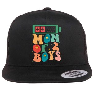 Funny Mothers Day Mom of 2Boys Outfit From Son Groovy Flat Bill Trucker Hat