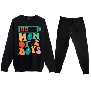 Funny Mothers Day Mom of 2Boys Outfit From Son Groovy Premium Crewneck Sweatsuit Set