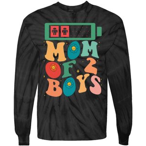 Funny Mothers Day Mom of 2Boys Outfit From Son Groovy Tie-Dye Long Sleeve Shirt