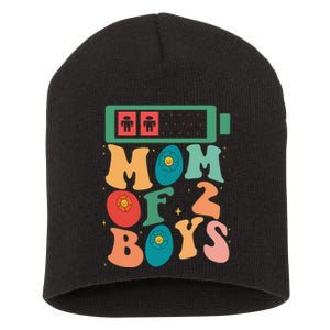 Funny Mothers Day Mom of 2Boys Outfit From Son Groovy Short Acrylic Beanie