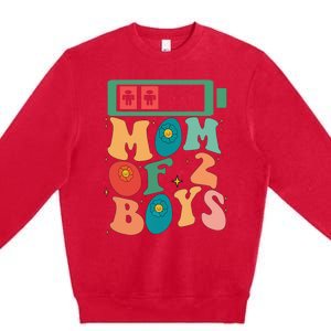 Funny Mothers Day Mom of 2Boys Outfit From Son Groovy Premium Crewneck Sweatshirt