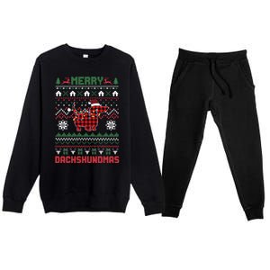 Funny Merry Dachshundmas Ugly Christmas Dachshund Premium Crewneck Sweatsuit Set