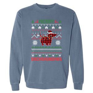 Funny Merry Dachshundmas Ugly Christmas Dachshund Garment-Dyed Sweatshirt