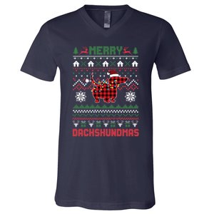 Funny Merry Dachshundmas Ugly Christmas Dachshund V-Neck T-Shirt