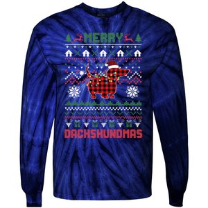 Funny Merry Dachshundmas Ugly Christmas Dachshund Tie-Dye Long Sleeve Shirt